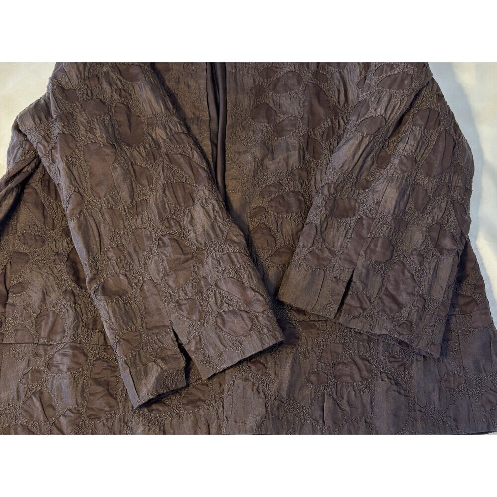 EILEEN FISHER Brown Textured Jacquard Open Jacket Blazer Women Small Silk Blend - Picture 7 of 13
